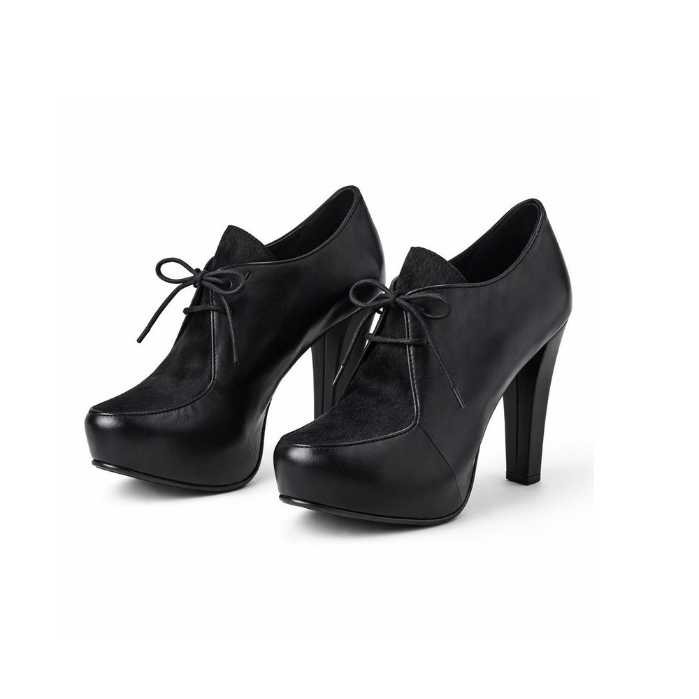 Me Too Leather Calf Hair Platform Oxford Heels Black Lace Up Womens 8.5